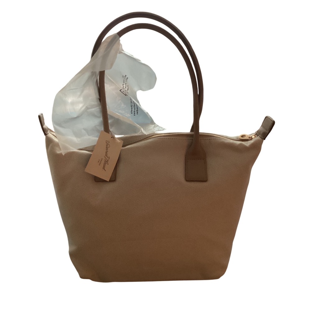Universal Thread Womens Zip Top Tote Bag Tan Beige Textured Fabric Handbag NWT